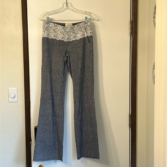 ANTHROPOLOGIE ELEVENSES THE BRIGHTON LINEN AND LACE WIDE LEG PANTS SIZE 4 - Picture 5 of 12